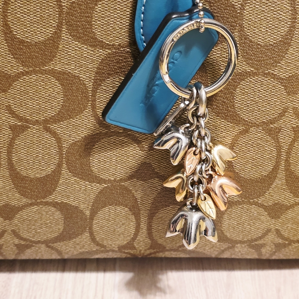 Coach Wildflowers Floral Keychain Bag Purse Charm Silver Rose Gold Tea Leaves - Picture 3 of 7